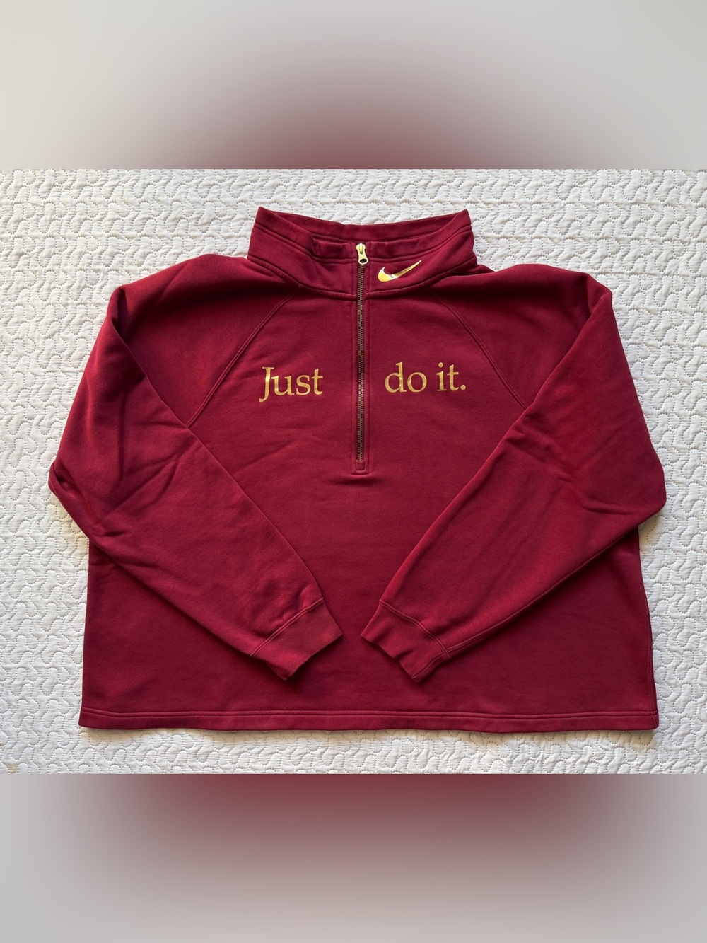 Nike Women’s 2X Just Do It 1/2 Zip Fleece Pullover Red Gold CK8610-677